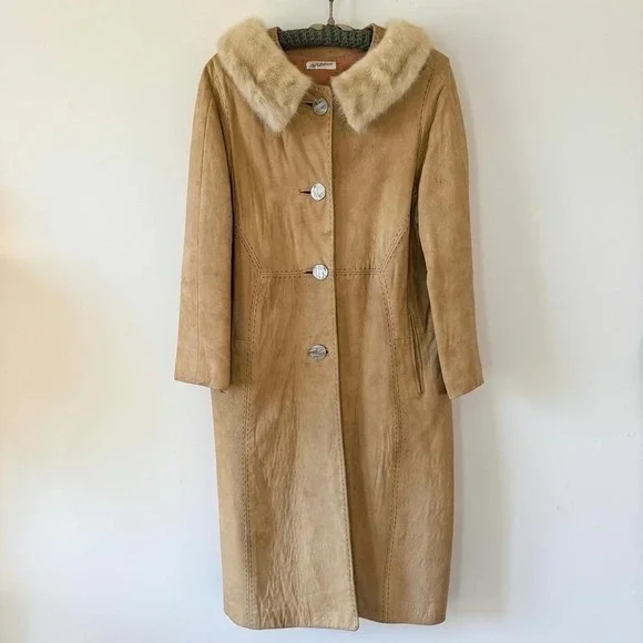 Vintage Saks Fifth Avenue Suede Blonde Mink Collared Mod 1960s Coat Medium - Picture 4 of 12
